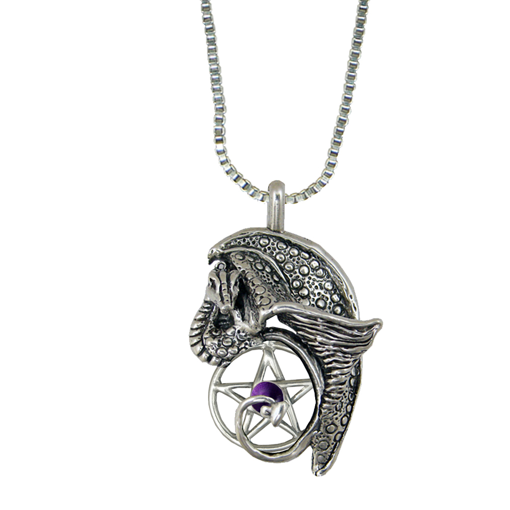 Sterling Silver Magickal Dragon Pendant With Amethyst